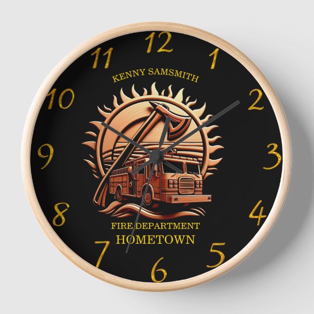 Fiery Valor Intricate Heroic Design Of Fire Truck  Clock (Front)
