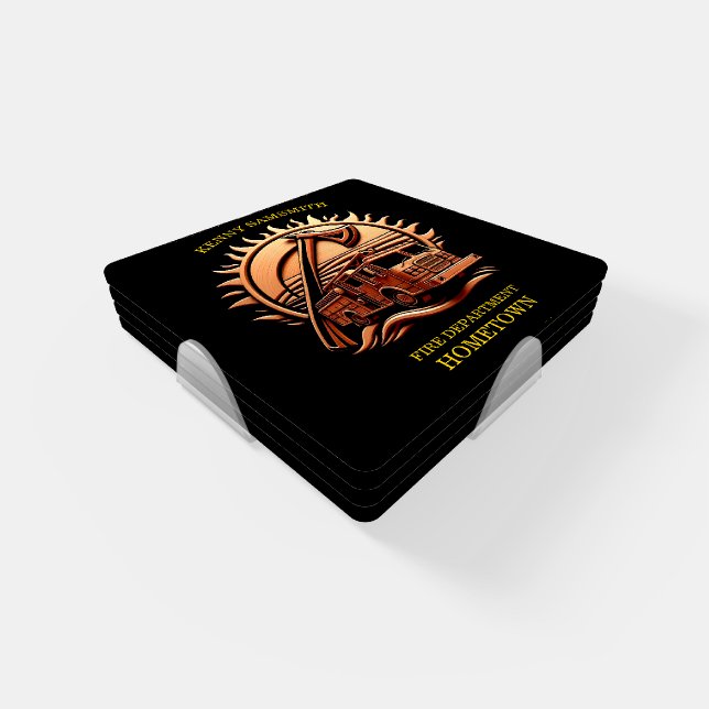 Fiery Valor Intricate Heroic Design Of Fire Truck  Coaster Set (Set)