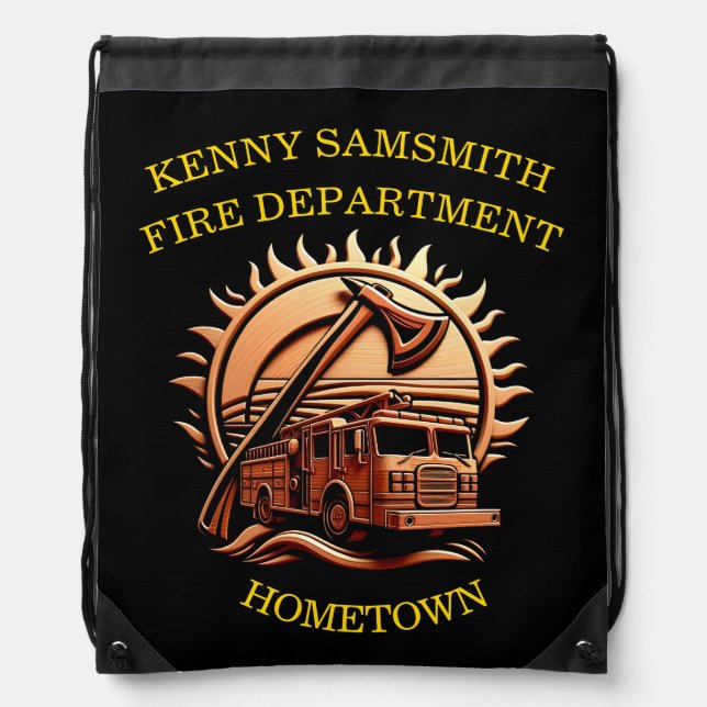 Fiery Valor Intricate Heroic Design Of Fire Truck  Drawstring Bag (Front)