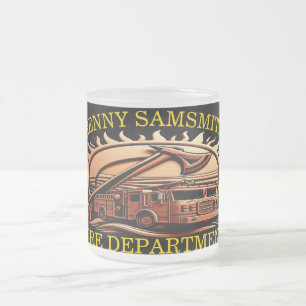 Fiery Valor Intricate Heroic Design Of Fire Truck Frosted Glass Coffee Mug