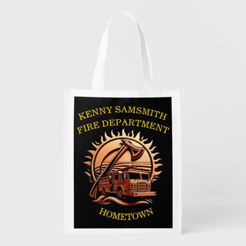 Fiery Valor Intricate Heroic Design Of Fire Truck  Grocery Bag