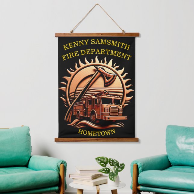 Fiery Valor Intricate Heroic Design Of Fire Truck  Hanging Tapestry (Living Room)