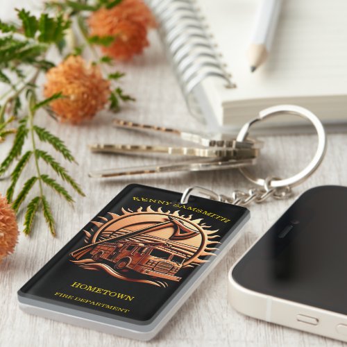 Fiery Valor Intricate Heroic Design Of Fire Truck  Keychain