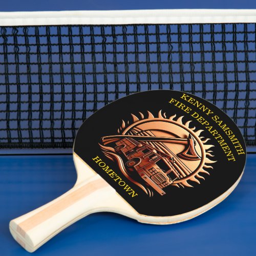 Fiery Valor Intricate Heroic Design Of Fire Truck  Ping Pong Paddle