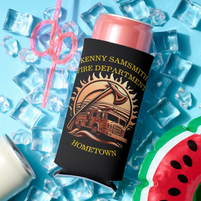 Fiery Valor Intricate Heroic Design Of Fire Truck  Seltzer Can Cooler (In Situ Summer)
