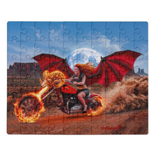 Fiery Vampire Foxella Biker Babe Jigsaw Puzzle