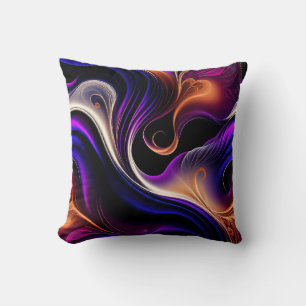 Fiery Waves - Bold Purple, Orange - Gold Abstract Throw Pillow