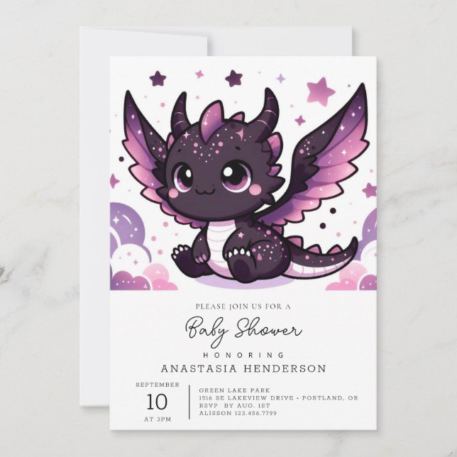 Fiery Whimsical Dragon Baby Shower Invitation (Front)