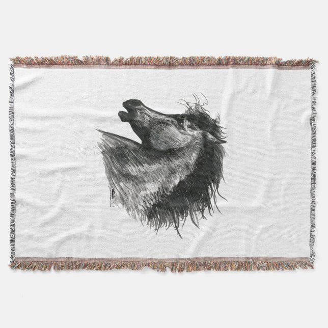 Fiery Wild Horse Throw Blanket (Front)