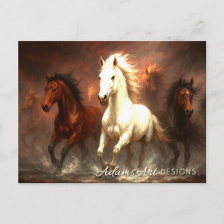 Fiery Wild Horses Running Through Smoke and Flame Holiday Postcard