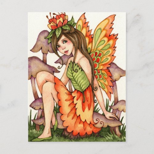 Fiery Wings _ Autumn Fantasy Fairy Art Postcard