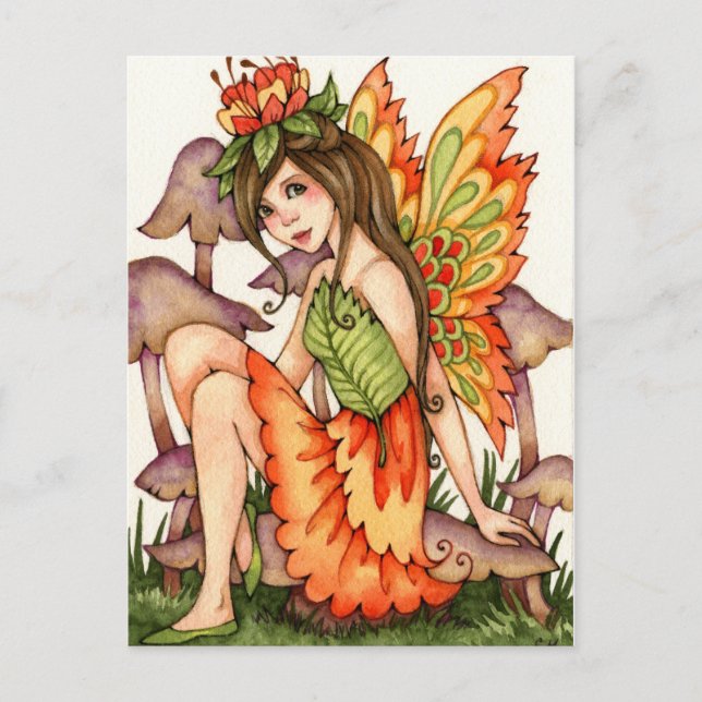 Fiery Wings - Autumn Fantasy Fairy Art Postcard (Front)