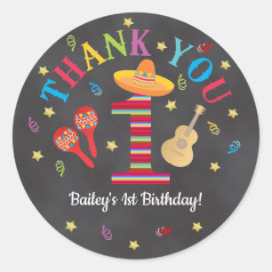 Fiesta 1st Birthday Colors on Chalkboard Classic Round Sticker