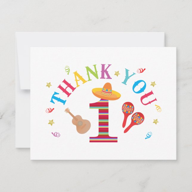 Fiesta 1st Birthday Cute Mexican Thank You Card (Front)
