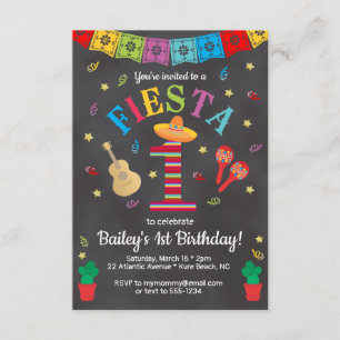 Fiesta 1st Birthday Invitation Colorful Chalkboard