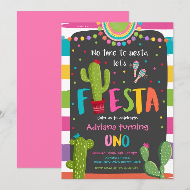 Fiesta 1st Birthday Party Mexican Cactus Party Invitation (Front/Back)
