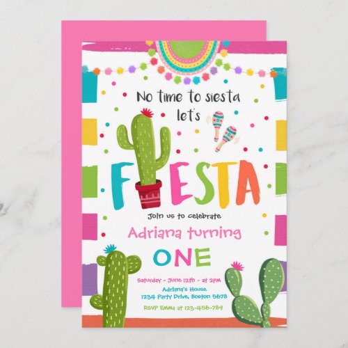 Fiesta 1st Birthday Party Mexican Cactus Party Invitation