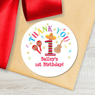 Fiesta 1st Birthday Thank You Colorful Mexican Classic Round Sticker