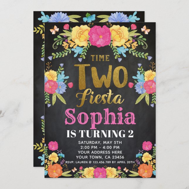 Fiesta 2nd Birthday Invitation (Front/Back)