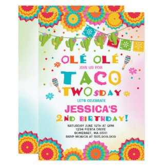 Fiesta 2nd Birthday Invitation Taco Twosday Party