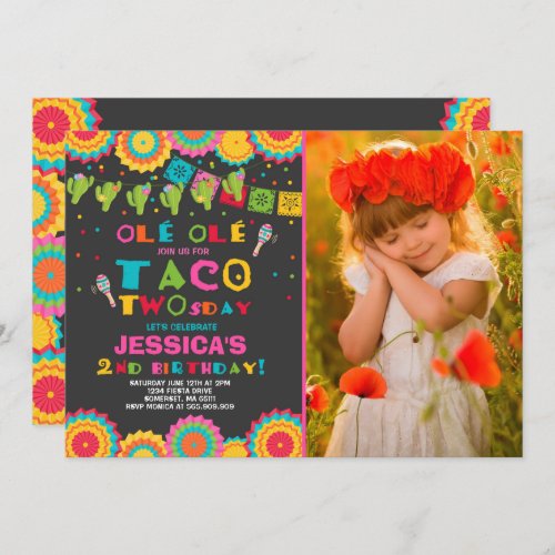 Fiesta 2nd Birthday Invitation Taco Twosday Party