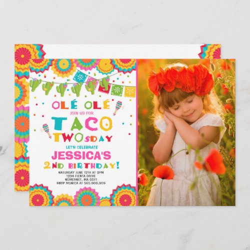 Fiesta 2nd Birthday Invitation Taco Twosday Party