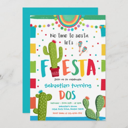 Fiesta 2nd Birthday Party Mexican Cactus Party Inv Invitation