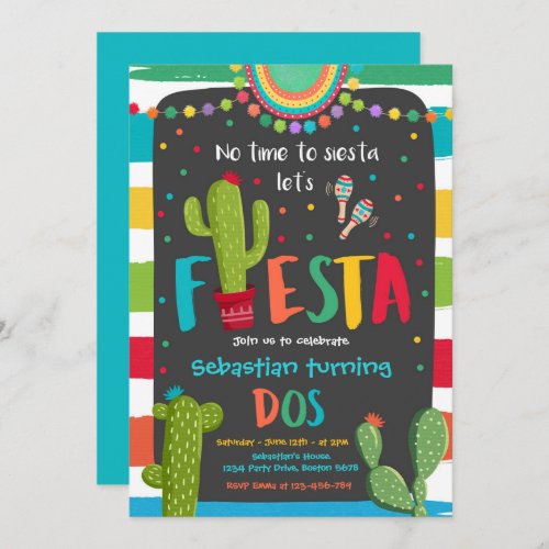 Fiesta 2nd Birthday Party Mexican Cactus Party Invitation