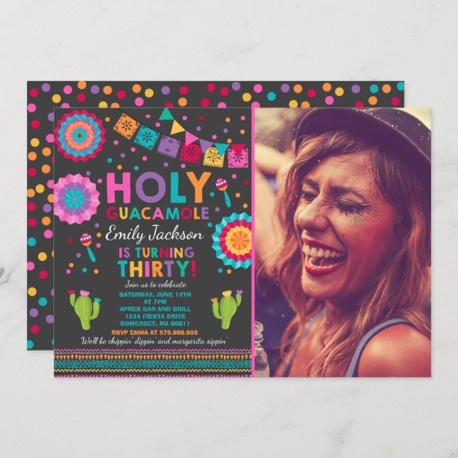 Fiesta 30th Birthday Invitation Holy Guacamole 30 (Front/Back)