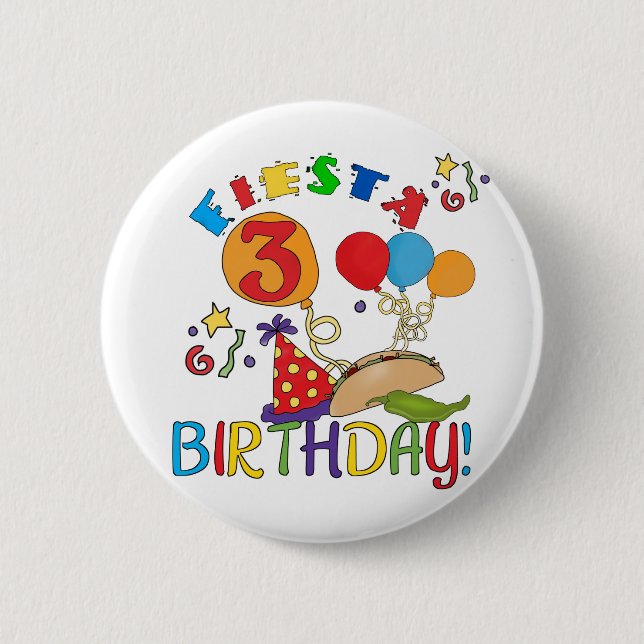 Fiesta 3rd Birthday T-shirts and Gifts Pinback Button (Front)