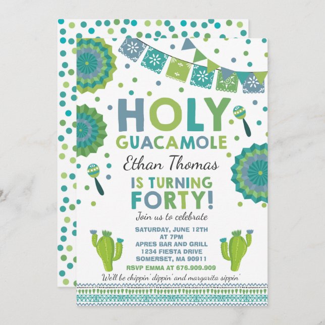 Fiesta 40th Birthday Invitation Holy Guacamole 40 (Front/Back)