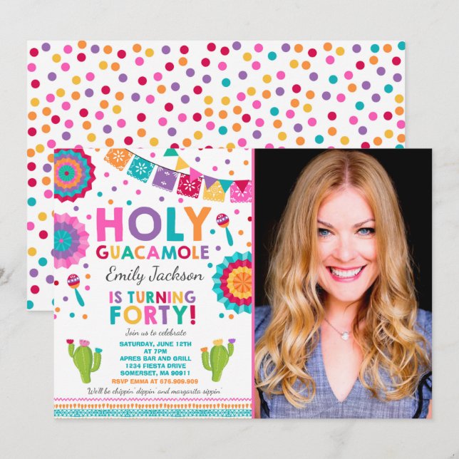Fiesta 40th Birthday Invitation Holy Guacamole 40 (Front/Back)