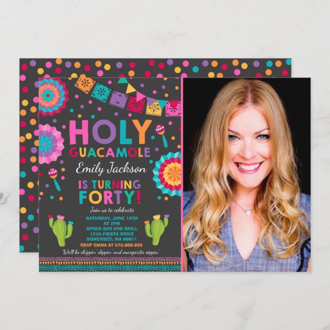 Fiesta 40th Birthday Invitation Holy Guacamole 40 (Front/Back)