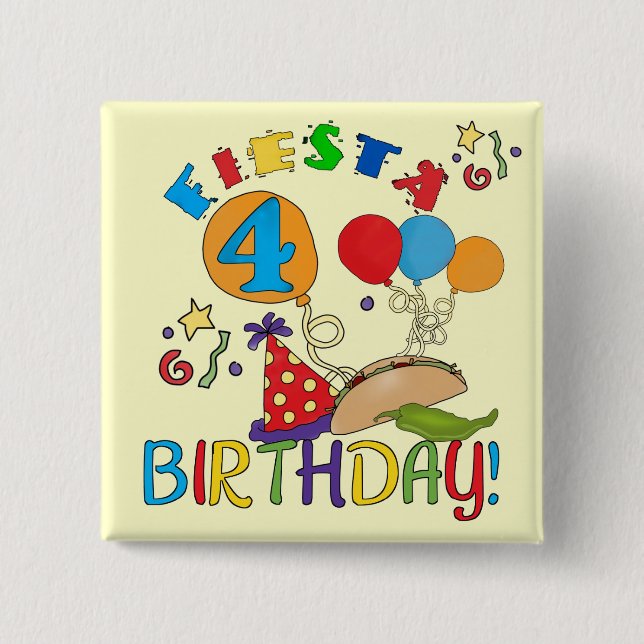 Fiesta 4th Birthday T-shirts and Gifts Button (Front)