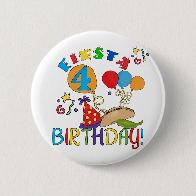 Fiesta 4th Birthday T-shirts and Gifts Button (Front)