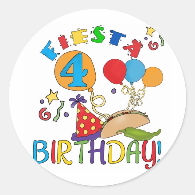 Fiesta 4th Birthday T-shirts and Gifts Classic Round Sticker (Front)