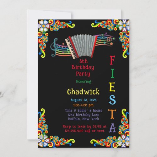 Fiesta Accordion Colorful Floral Birthday Party Invitation