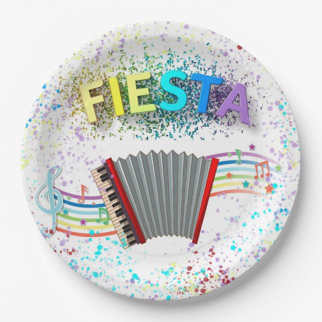 Fiesta Accordion Dancing Birthday Party Paper Plates (Front)