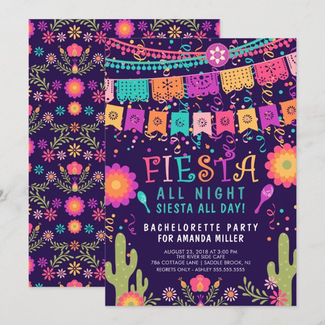 Fiesta All Night Bachelorette Party Invitation (Front/Back)