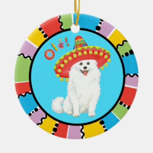 Fiesta American Eskimo Dog Ceramic Ornament