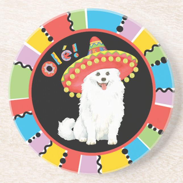 Fiesta American Eskimo Dog Sandstone Coaster (Front)