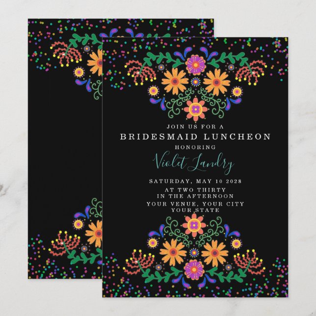 Fiesta and Cactus Colorful Bridesmaids Luncheon Invitation (Front/Back)