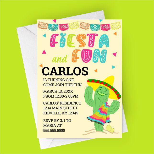 Fiesta and Fun Birthday Party Invitation (Fiesta and Fun | Cute Cactus Cartoon Character | Summer Birthday Party Invitation)