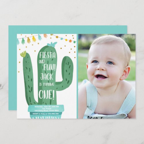 Fiesta and Fun Boy Blue Cactus 1st Birthday Invitation