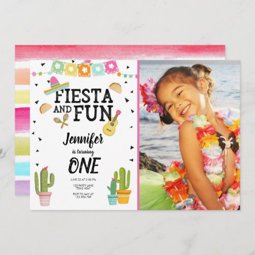 Fiesta and Fun Cactus Mexican Girl First Birthday Invitation