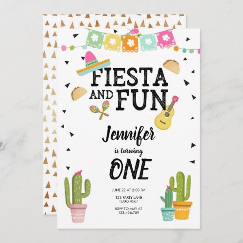 Fiesta and Fun Cactus Mexican Girl First Birthday Invitation