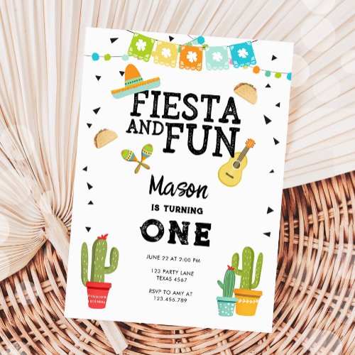 Fiesta and Fun Cactus Taco Boy 1st First Birthday Invitation