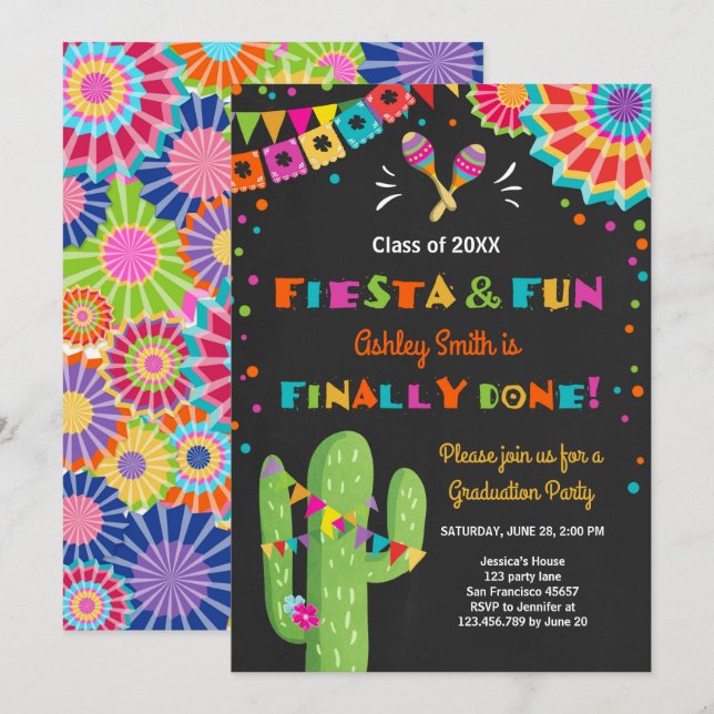 Fiesta and Fun Graduation Invitation party Mexican (Front/Back)