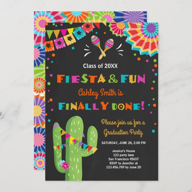 Fiesta and Fun Graduation Invitation party Mexican (Front/Back)