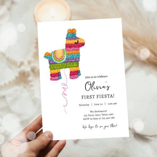 Fiesta and Fun Piata Llama Girl First Birthday Invitation